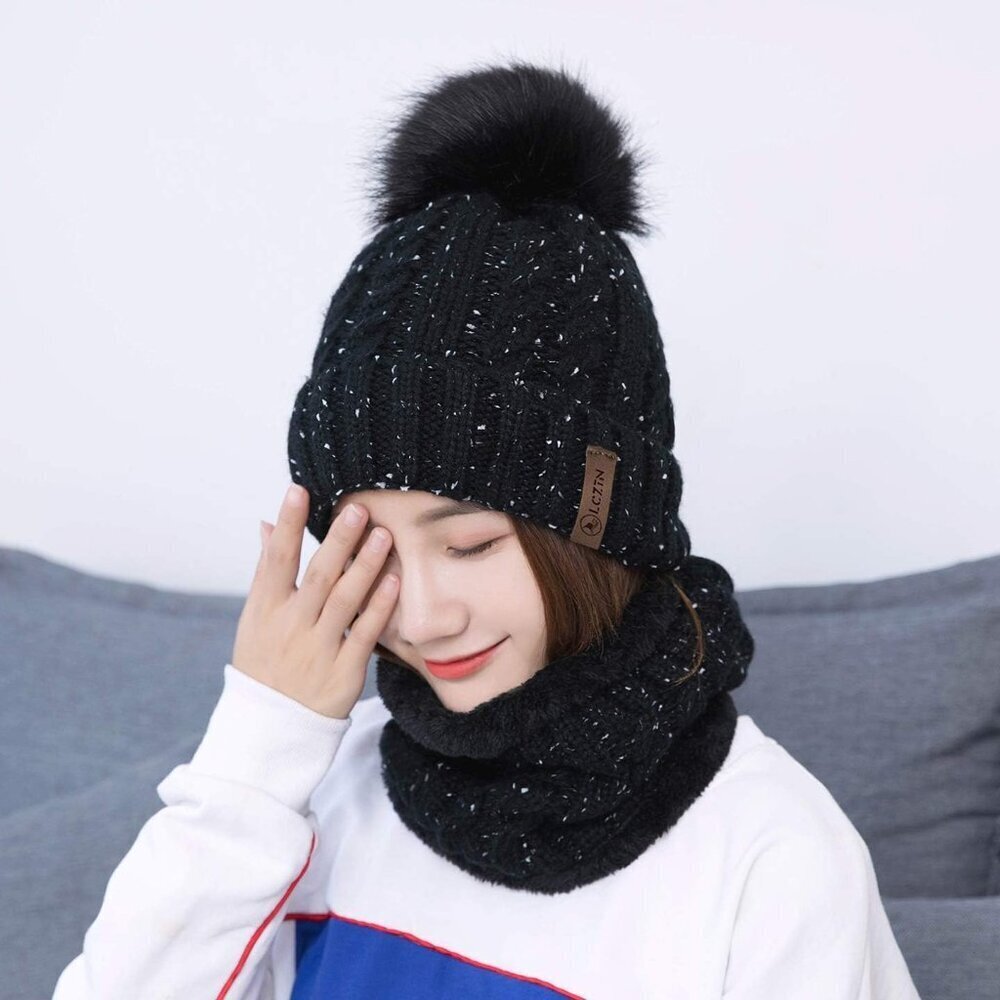 Womens Knit Beanie Hat Scarf Set Fleece Lined Warm Winter Ski Casual - Picture 4 of 6